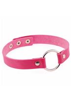 Choker Donkerroze Ring Pu Leer Collar Ketting Halsband Roze, Ophalen of Verzenden, Nieuw, Kunststof, Verstelbaar