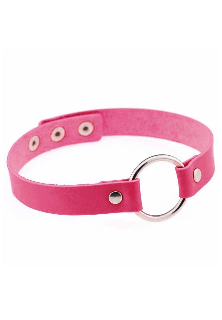 Choker Donkerroze Ring Pu Leer Collar Ketting Halsband Roze, Sieraden, Tassen en Uiterlijk, Kettingen, Nieuw, Verstelbaar, Kunststof