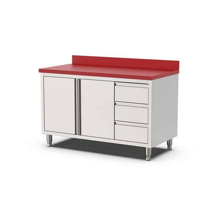 HCB Werkkast - snijtafel - klapdeuren - lades - 140 cm - RVS, Zakelijke goederen, Horeca | Meubilair en Inrichting, Overige typen