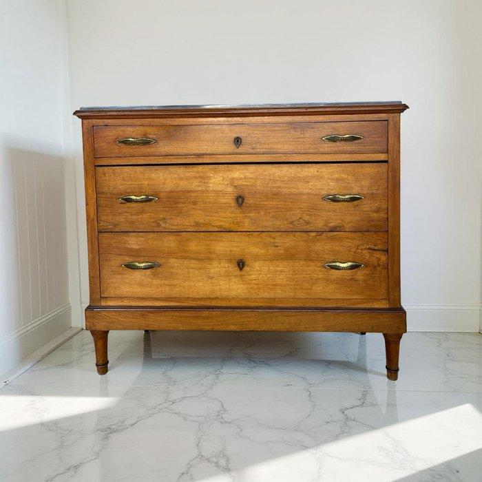 Ladekast - Walnoot, Hout, Messing, Marmer, Antiek en Kunst, Kunst | Designobjecten