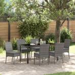 vidaXL Tuin Eetset 7 pcs Grijs Poly riet, Tuin en Terras, Verzenden, Nieuw, Rotan