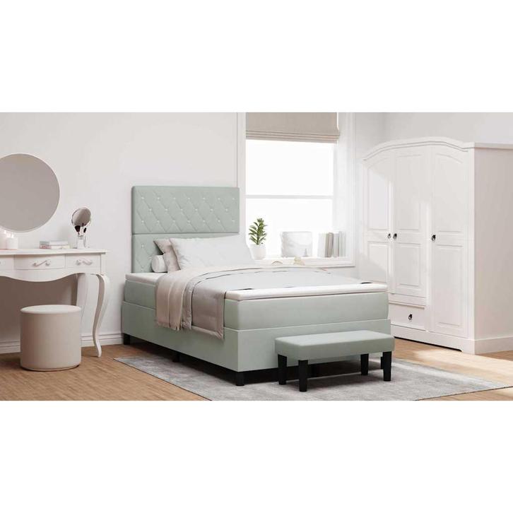 vidaXL Boxspring bed met matras Lichtgrijs 120 x 190 cm, Huis en Inrichting, Slaapkamer | Bedden, Nieuw, Stof, Verzenden