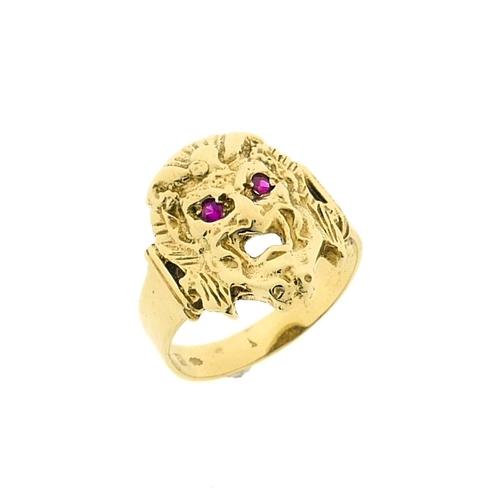 Gouden pinkring met robijn; Hades (unisex, herenring, heren), Sieraden, Tassen en Uiterlijk, Ringen, Dame of Heer, Met edelsteen