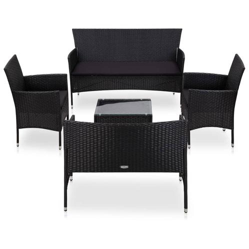 vidaXL 5-delige Loungeset met kussens poly rattan zwart, Tuin en Terras, Tuinsets en Loungesets, Loungeset, Nieuw, 5 zitplaatsen