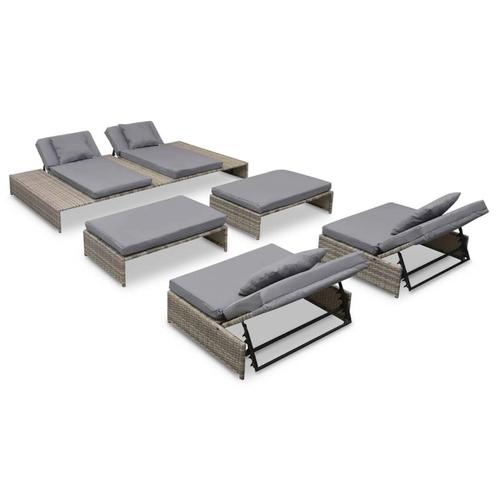 vidaXL 5-delige Loungeset met kussens poly rattan grijs, Tuin en Terras, Tuinsets en Loungesets, Loungeset, Nieuw, Rotan, Verzenden