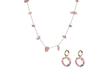 Oorbellen+Ketting Set Natuursteentjes Roze of Blauw beschikbaar voor biedingen