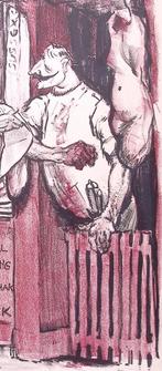 Wilhelm als slager in gesprek met Wilson op spotprent, Antiek en Kunst, Kunst | Litho's en Zeefdrukken, Verzenden