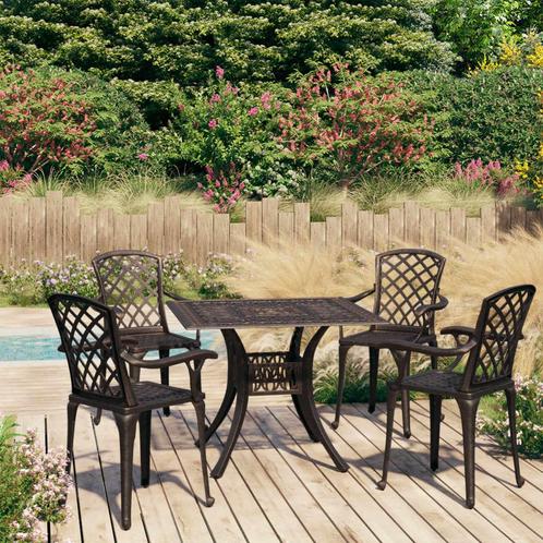 vidaXL 5-delige Bistroset gietaluminium bronskleurig, Tuin en Terras, Tuinsets en Loungesets, Nieuw, 4 zitplaatsen, Aluminium