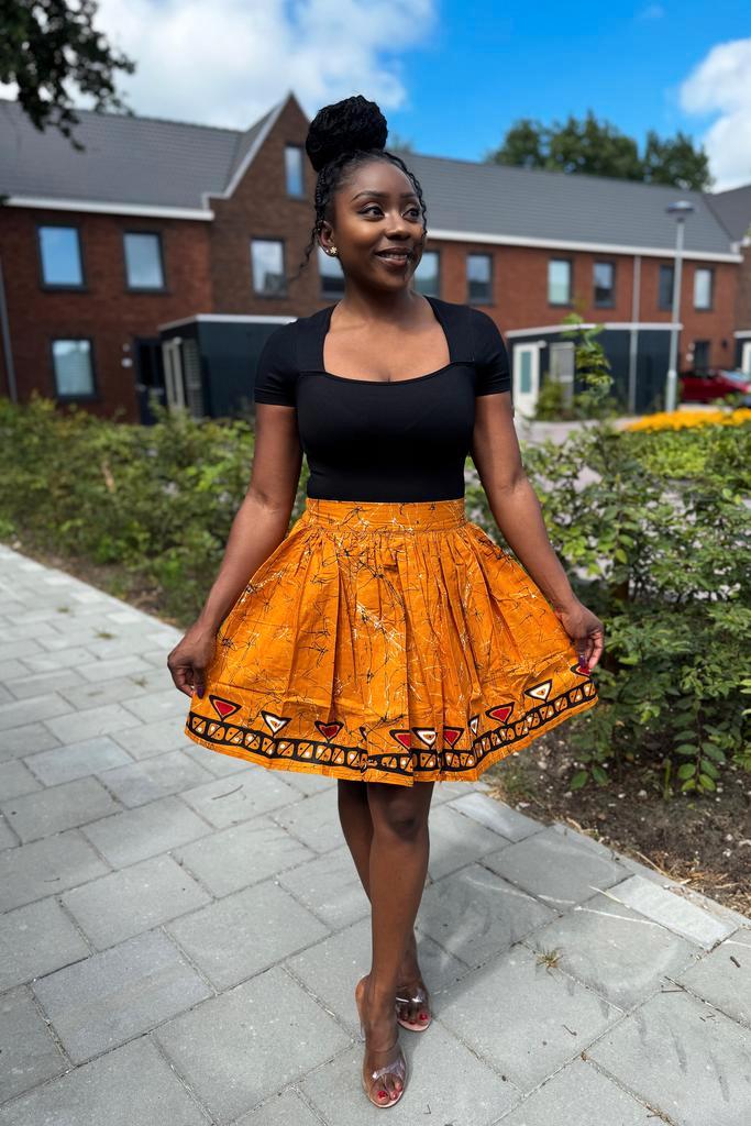 Afrikaanse print mini rok - Mosterd Kampala pattern - S, Kleding | Dames, Rokken, Nieuw, Ophalen of Verzenden