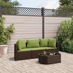 vidaXL 4-delige Loungeset met kussens poly rattan bruin, Tuin en Terras, 3 zitplaatsen, Nieuw, Loungeset, Verzenden