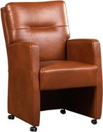 Cognac leren landelijke eetkamerfauteuil - Granada leer Sava, Huis en Inrichting, Overige kleuren, Nieuw, Leer, Ophalen of Verzenden