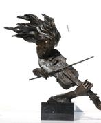 sculptuur, violinplayer - 62 cm - brons marmer, Antiek en Kunst