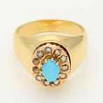 Ring - 18 karaat Geel goud - Turkoois/Parel, Sieraden, Tassen en Uiterlijk, Ringen, Nieuw