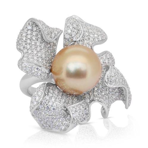 Ring - 18 karaat Witgoud - 19.83ct. tw. Parel - Diamant -, Sieraden, Tassen en Uiterlijk, Ringen