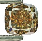Diamant - 0.72 ct - Cushion - Natural Fancy Yellow Brown -