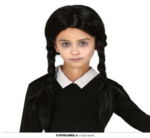Halloween Pruik 2 Vlechtjes Zwart, Hobby en Vrije tijd, Feestartikelen, Nieuw, Verzenden