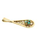 Vintage gouden hanger met turquoise (kettinghanger, granaat), Ophalen of Verzenden, Gebruikt, Goud, Overige merken