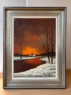 Piet Mees (XX) - Winter River View, Antiek en Kunst