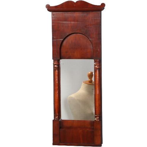 Biedermeier spiegel getoogd en met zuiltjes in donker bloem, Antiek en Kunst, Antiek | Spiegels, Ophalen of Verzenden