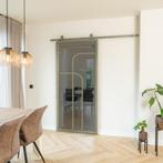Stalen Schuifdeur - Olijfgroen - 4 Vlaks rond - Rook glas, Doe-het-zelf en Verbouw, Kozijnen en Schuifpuien, 75 tot 150 cm, Nieuw