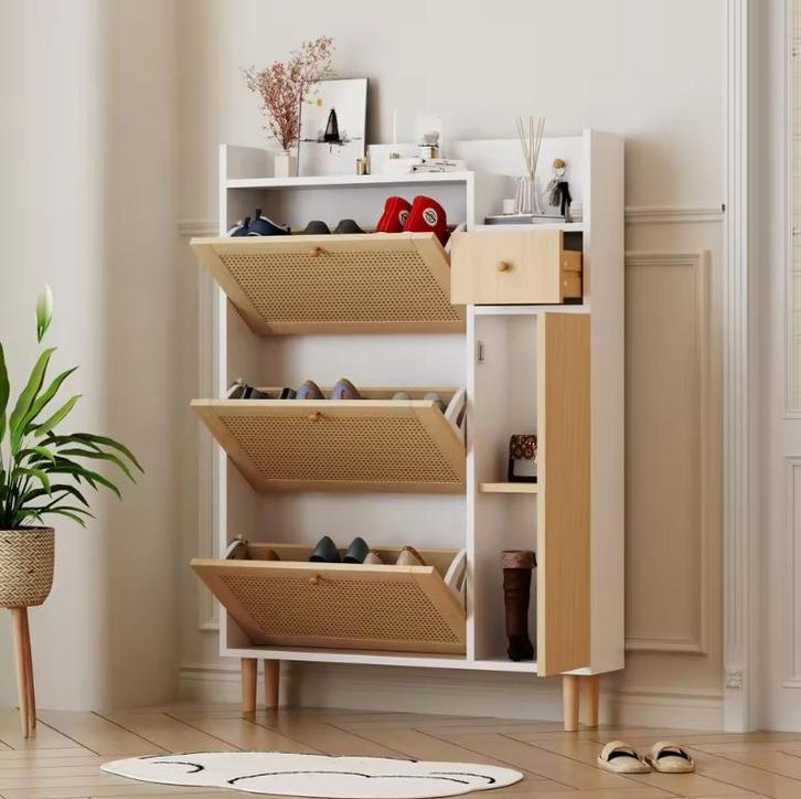 Smalle Schoenenkast met Rotan, Lade en Kanteldeuren, Huis en Inrichting, Kasten | Schoenenkasten, Nieuw, Verzenden