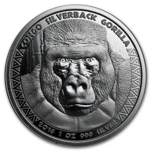 Congo / Kongo Gorilla 1 oz 2016 (75.000 oplage), Postzegels en Munten, Munten | Afrika, Losse munt, Zilver, Overige landen, Verzenden
