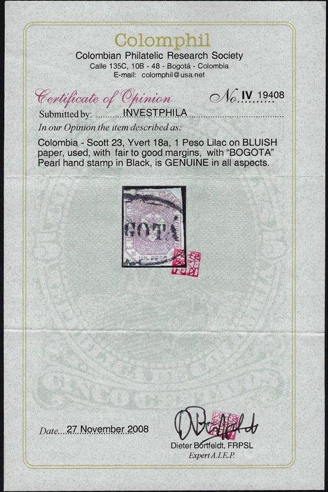 Colombia 1862 - Wapen 1p Lavendel op blauwachtig papier, Postzegels en Munten, Postzegels | Amerika