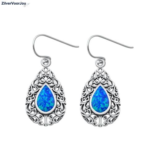 Zilveren druppelvorm blauwe opaal oorbellen, Sieraden, Tassen en Uiterlijk, Oorbellen, Nieuw, Verzenden