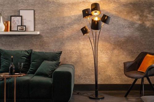 Design vloerlamp LEVELS 176cm met 5 linnen kappen zwart goud, Huis en Inrichting, Lampen | Vloerlampen, Ophalen of Verzenden