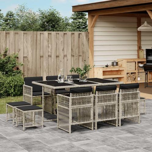 vidaXL 11-delige Tuinset met kussens poly rattan lichtgrijs, Tuin en Terras, Tuinsets en Loungesets, Tuinset, Nieuw, Meer dan 8 zitplaatsen