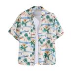 Hawaii Party Blouse – Beige met Gele Bloemen – - Maat L, Ophalen of Verzenden, Nieuw, Maat 52/54 (L)