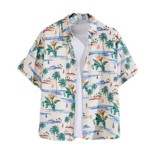 Hawaii Party Blouse – Beige met Gele Bloemen – - Maat L, Kleding | Heren, Carnavalskleding en Feestkleding, Nieuw, Maat 52/54 (L)
