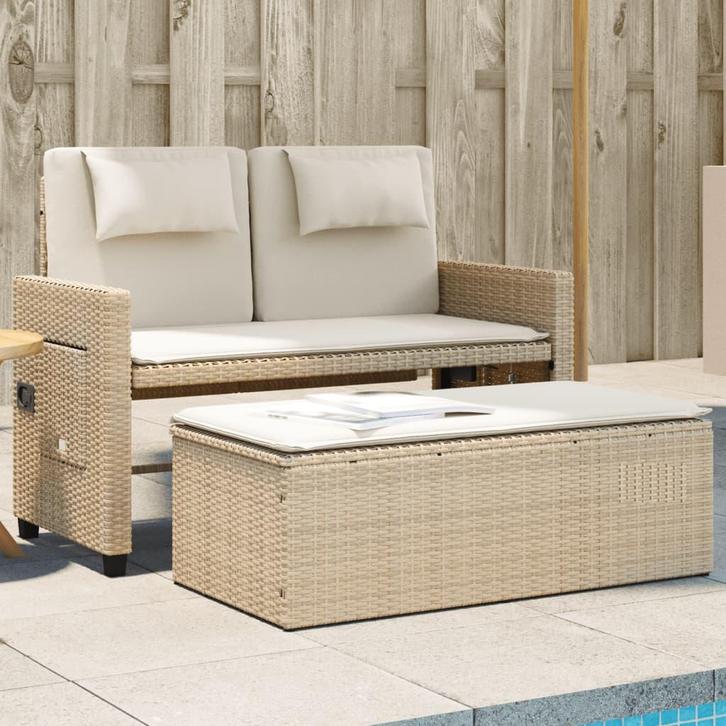 vidaXL Tuinbankje verstelbaar met kussens poly rattan beige, Tuin en Terras, Tuinbanken, Nieuw, Rotan, Verzenden