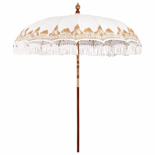 vidaXL Parasol Crème x 250 cm Katoen en massief hout, Tuin en Terras, Parasols, Nieuw, 2 tot 3 meter, Verzenden