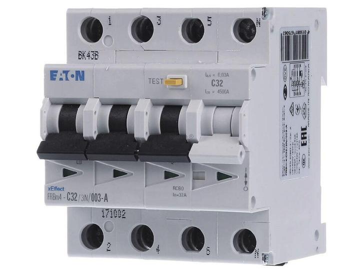 Eaton aardlekautomaat / 32A, 30mA, C-kar, 3P+N /, Doe-het-zelf en Verbouw, Elektra en Kabels, Nieuw, Ophalen of Verzenden