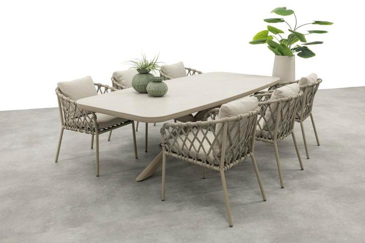 Sara/Soreno deens ovale tuinset 240x110 cm. - Latte, Tuin en Terras, Tuinsets en Loungesets, Tuinset, Nieuw, Overige materialen