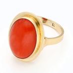 Ring - 14 karaat Geel goud - Bloedkoraal, Sieraden, Tassen en Uiterlijk, Ringen, Nieuw