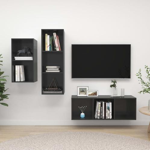 vidaXL 3-delige Tv-meubelset bewerkt hout hoogglans grijs, Huis en Inrichting, Kasten | Televisiemeubels, 25 tot 50 cm, Nieuw