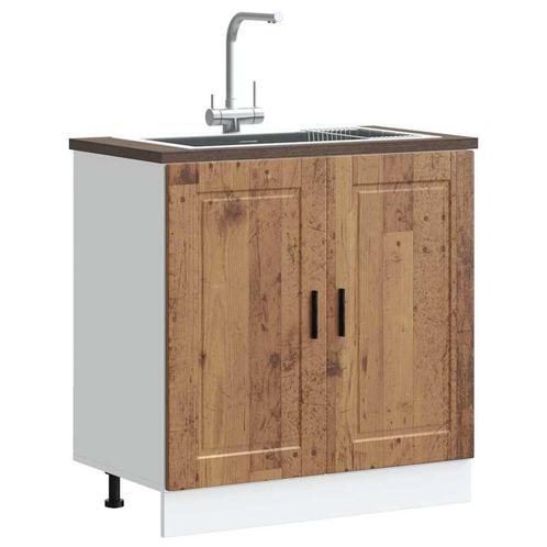 vidaXL Spoelbakonderkast Porto 80x46x81,5 cm bewerkt hout, Huis en Inrichting, Keuken | Keukenelementen, Bruin, Nieuw, Verzenden