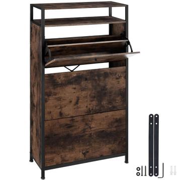 Schoenenkast - Industrieel hout donker, rustiek, 61 cm