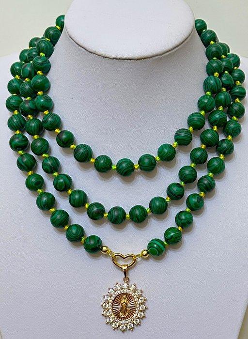 Malaquita (12 mm), zeer groot, met Vrgin Lourdes, Antiek en Kunst, Antiek | Boeken en Bijbels