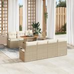 vidaXL 8-delige tuinbankset met kussens in beige poly riet, Tuin en Terras, Verzenden, Nieuw, Rotan