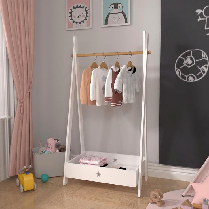 [en.casa] Kinder kledingrek Laxe 126x73x43 cm wit en houtkle, Huis en Inrichting, Kasten | Kledingkasten, Verzenden