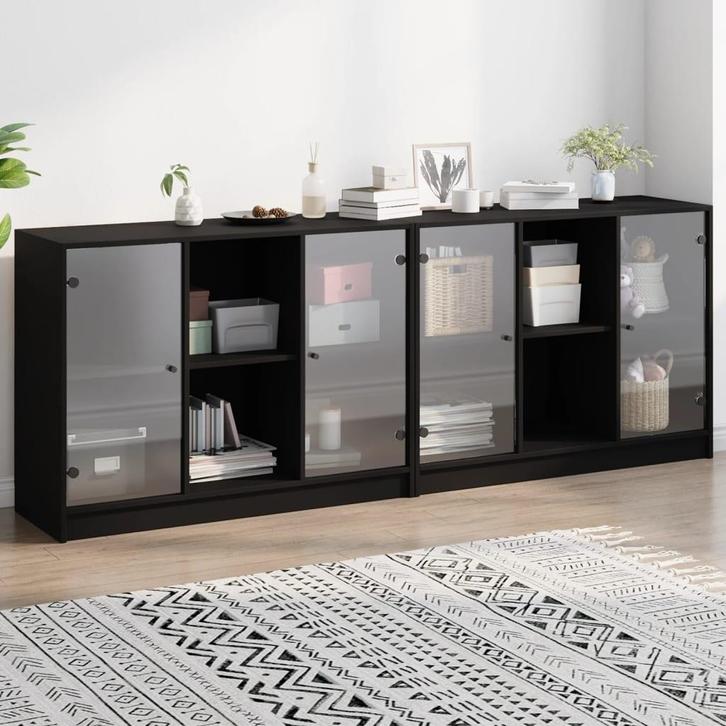 vidaXL Boekenkast met deuren 204x37x75 cm bewerkt hout zwart, Huis en Inrichting, Kasten | Buffetkasten, Nieuw, Overige houtsoorten