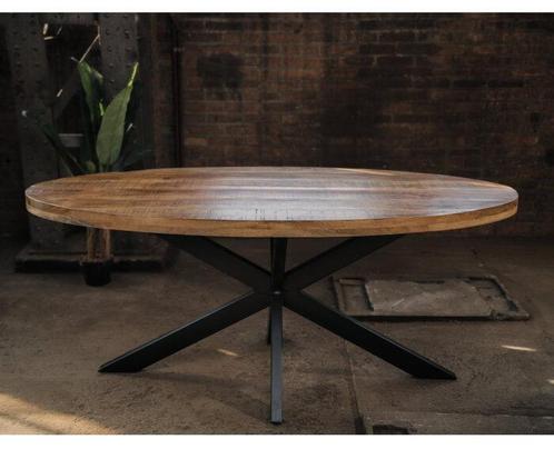 Eettafel Mangohout Ovaal met zwarte matrixpoot van metaal, Huis en Inrichting, Tafels | Eettafels, Nieuw, Ophalen of Verzenden