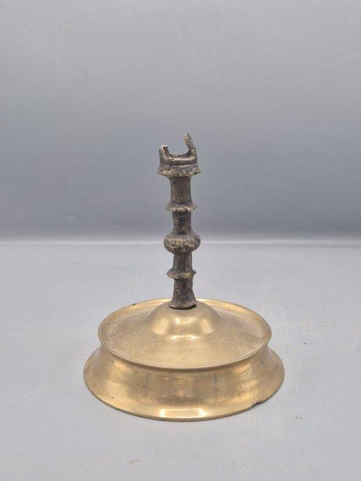 Brons Kandelaar - 15 cm - Gotische knoopkandelaar (Zonder, Antiek en Kunst, Antiek | Overige Antiek