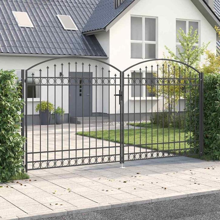 vidaXL Hekpoort met slot Grijs 400 x 200 cm Staal, Tuin en Terras, Tuinpoorten, Nieuw, Verzenden