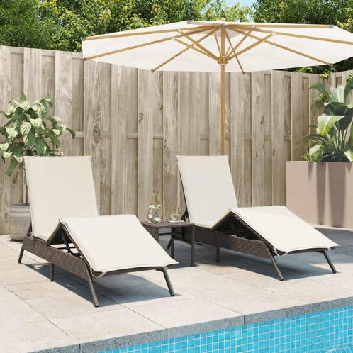 vidaXL Ligstoelen 2 st met kussens poly rattan bruin, Tuin en Terras, Ligbedden, Nieuw, Verzenden