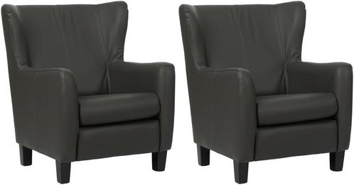 Donkergrijze leren landelijke oorstoels - poot hout zwart -, Huis en Inrichting, Fauteuils, 75 tot 100 cm, 75 tot 100 cm, Nieuw