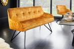 Design bank EUPHORIA 160cm mosterdgeel fluweel retrostijl, Ophalen of Verzenden, Nieuw
